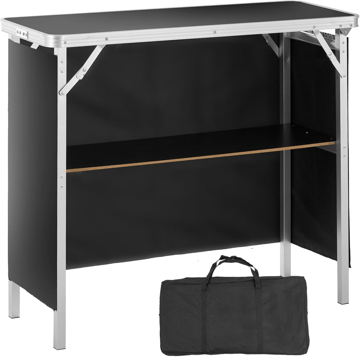 VEVOR Folding Portable Bar Table, Tradeshow Podium Table for Indoor, Outdoor, Party, Picnic, Exhibition, Includes Carrying Case, Storage Shelf and