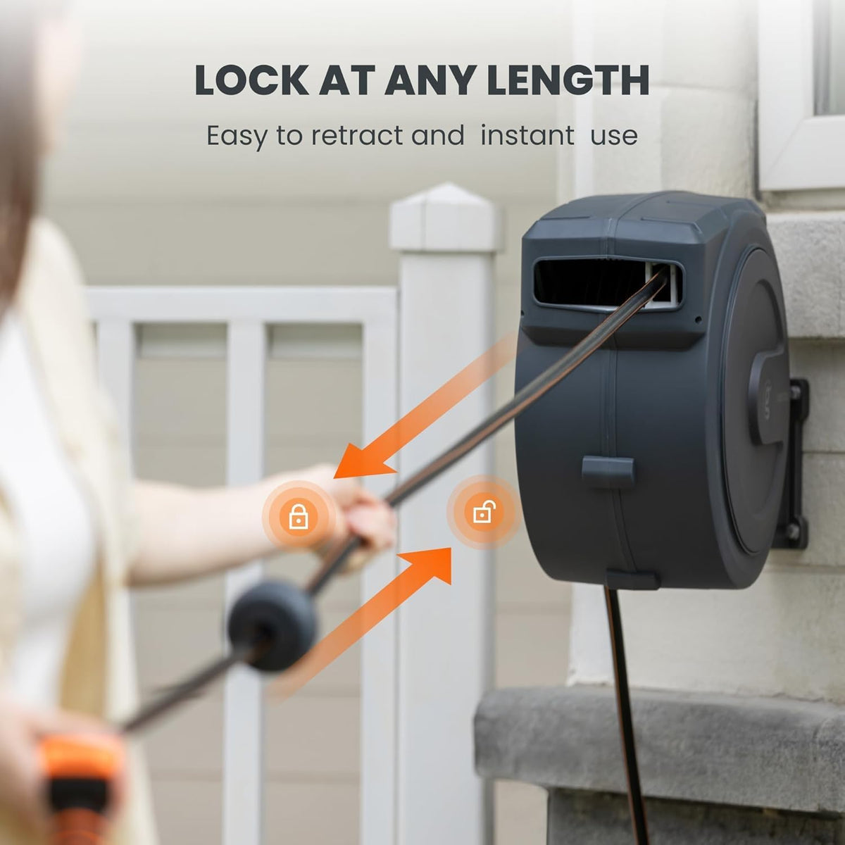 Giraffe Tools PRO Heavy Duty Retractable Garden Hose Reel - 78ft 1/2 Inch Auto Rewind with Any-Length Lock, Wall Mounted Metal Bracket, Commercial