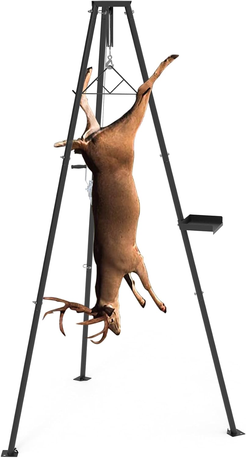 Tripod Game Hoist, 500lb Capacity Deer Hanger with Manual Winch Gambrel