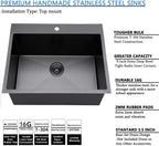 18x18 Inch Drop In Black Bar Sink, 18 Inch Gunmetal Black Small Kitchen Sink, Stainless Steel 16 Gauge Single Bowl Laundry Prep RV Sink with Strainer