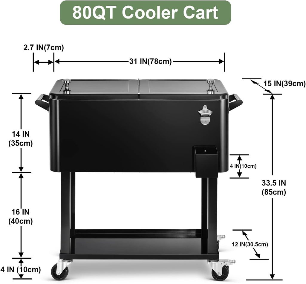 80 Qt Rolling Ice Chest Cooler Cart, Stand Up Cooler Trolley