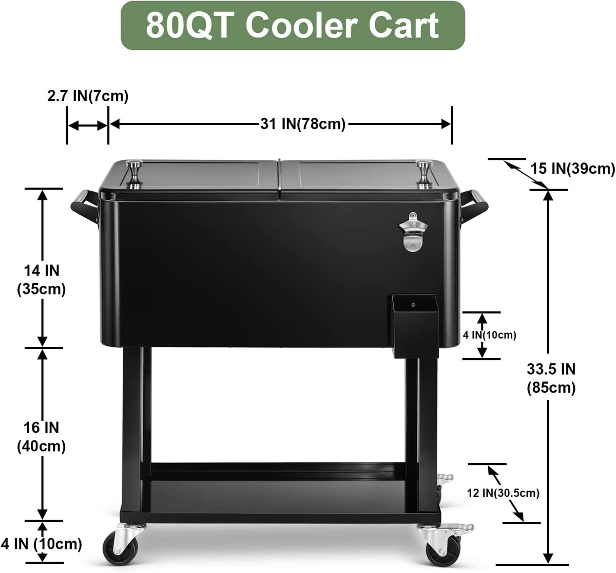 80 Qt Rolling Ice Chest Cooler Cart, Stand Up Cooler Trolley