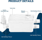600W Utility Sink Pump with PCB Function Upgrade Structure Upflush to 25FT 1700GPH Under Sink Pump with 3 Water Inlets 1 Outlet Macerating Toilet