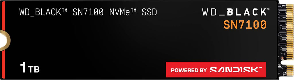 WD_Black SN7100 1TB NVMe SSD - Gen4 PCIe, M.2 2280, Up to 7,250 MB/s Read Speed, Up to 6,900 MB/s Write Speed, Next Gen TLC 3D NAND, for Laptops