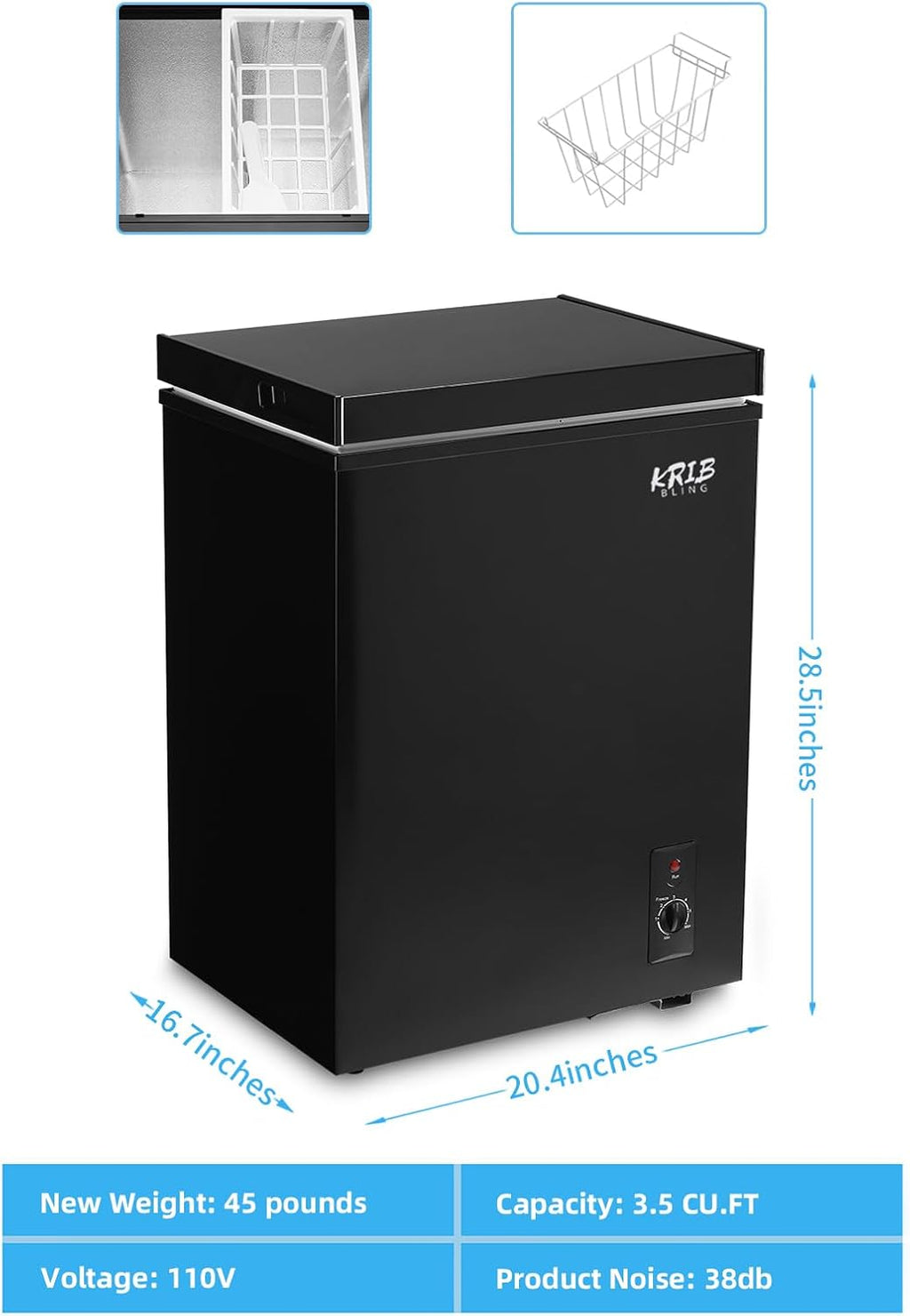 Chest Freezer 3.5 Cu.Ft Mini Compact Deep Freezer with Top Open Door Black