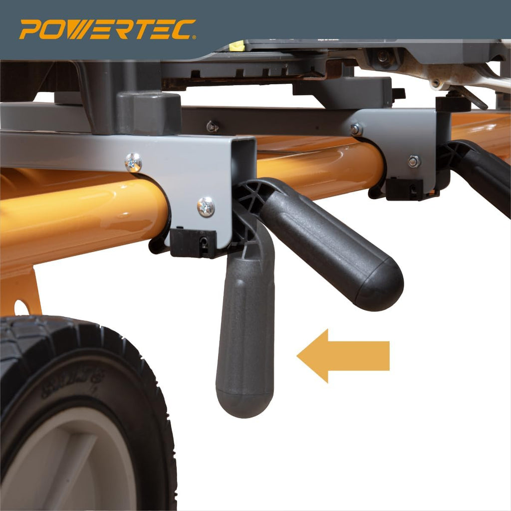 POWERTEC Portable Miter Saw Stand w/ Quick-release Mounting Brackets, 330Lbs Load Capacity, 8" Wheels and 3-Prong Tripple Outlets, Folding Design for