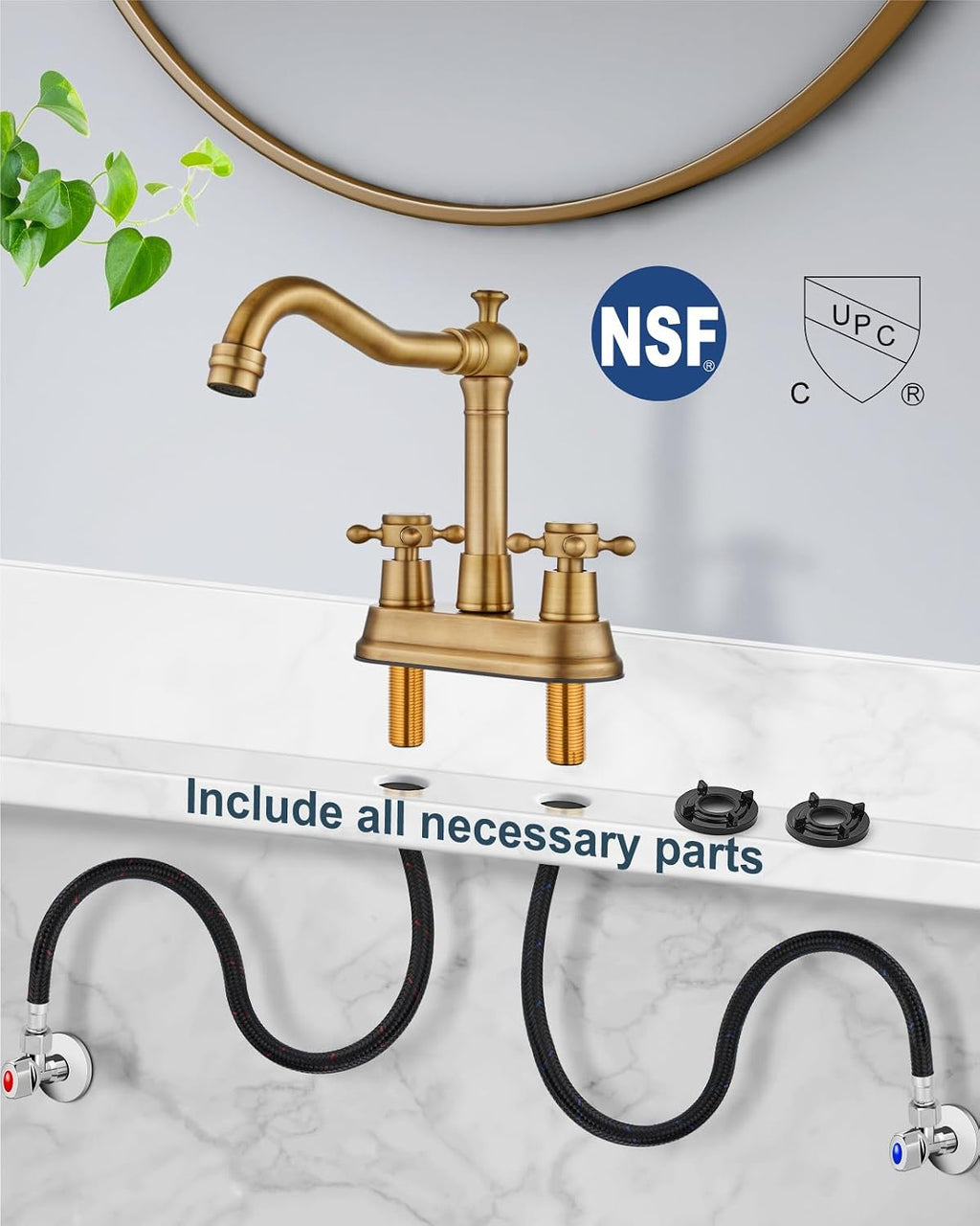 4 Inch Centerset Bathroom Sink Faucet 2 Handle Antique Brass