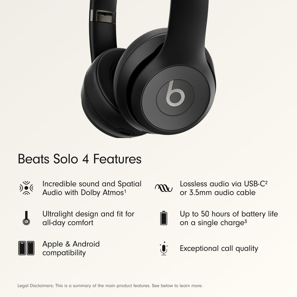 Beats Solo 4 - Wireless On-Ear Bluetooth Headphones, Up to 50-Hour Battery Life, Ultra-Lightweight Comfort, Powerful and Balanced Sound, Apple &