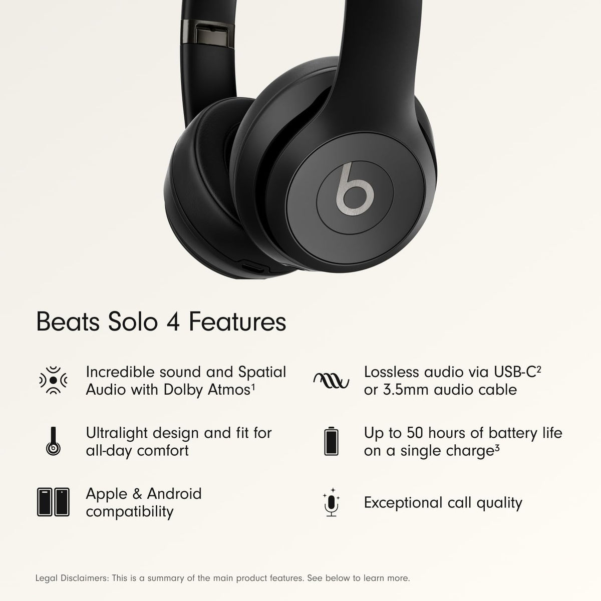 Beats Solo 4 - Wireless On-Ear Bluetooth Headphones, Up to 50-Hour Battery Life, Ultra-Lightweight Comfort, Powerful and Balanced Sound, Apple &