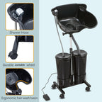 Portable Shampoo Bowl with Electric Pump (Pack of 1) | Adjustable Basin Height, Dual-Bucket Design with Drain Hoses | Home & Barber Use