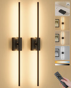 Battery Operated Wall Sconces Set of 2, Remote Control, 10000mAh, Black