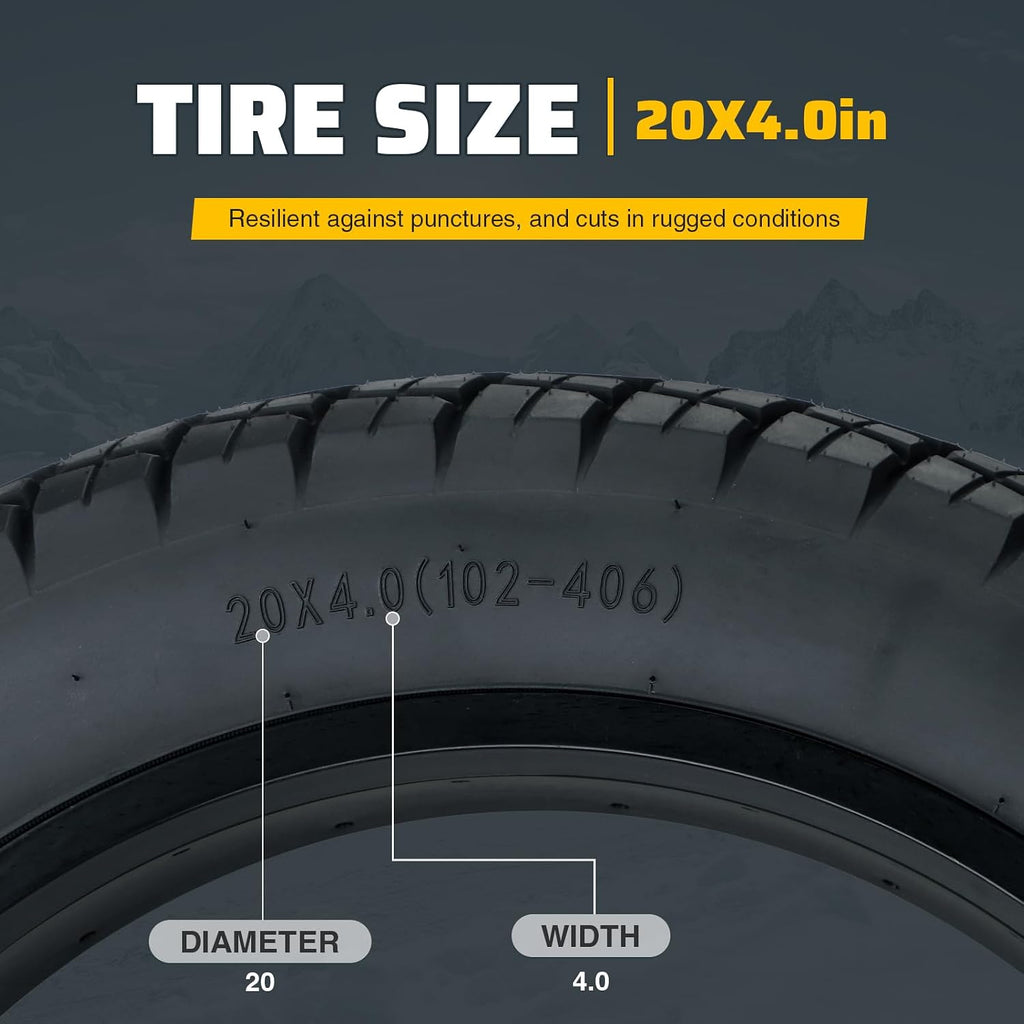 16/20/26 x 4.0 Fat Tire for Ebike, Mountain Bike, Tricycle, Ideal for Snow, Mud, Gravel Road, Heavy Duty Wear-Resistant All-Terrain 1/2 Tires (1/2