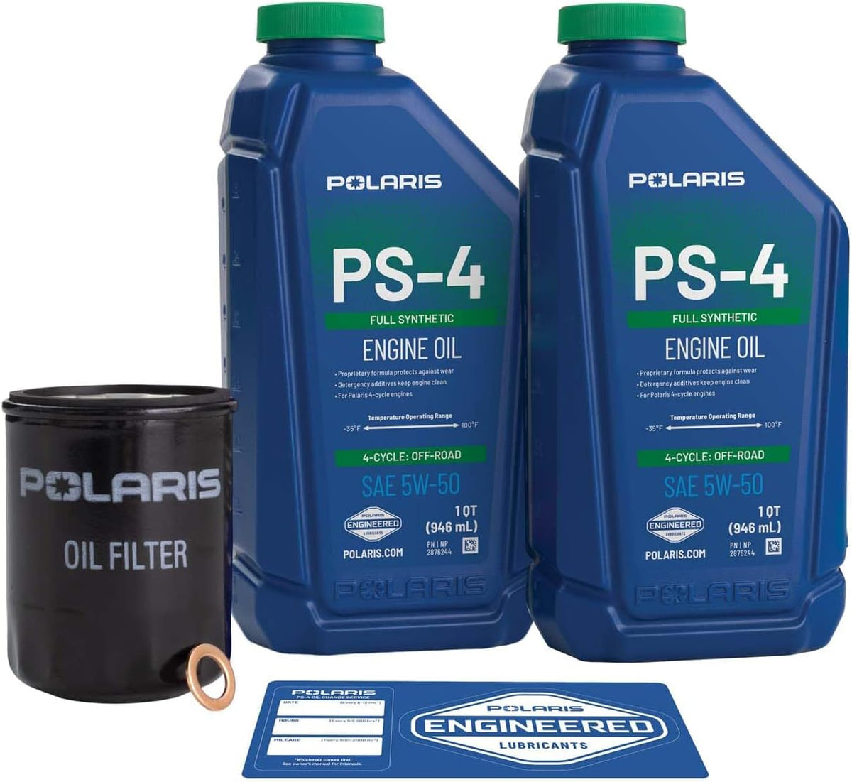 Polaris PS4 Oil Change Kit for Specific RANGER, RZR, SPORTSMAN, ACE 570 Models With 4 Stroke Engine, Includes 2 Quarts of PS-4 5W-50 Full Synthetic