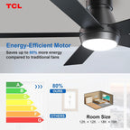 TCL 52" Black Flush Mount Ceiling Fan with Light & Remote
