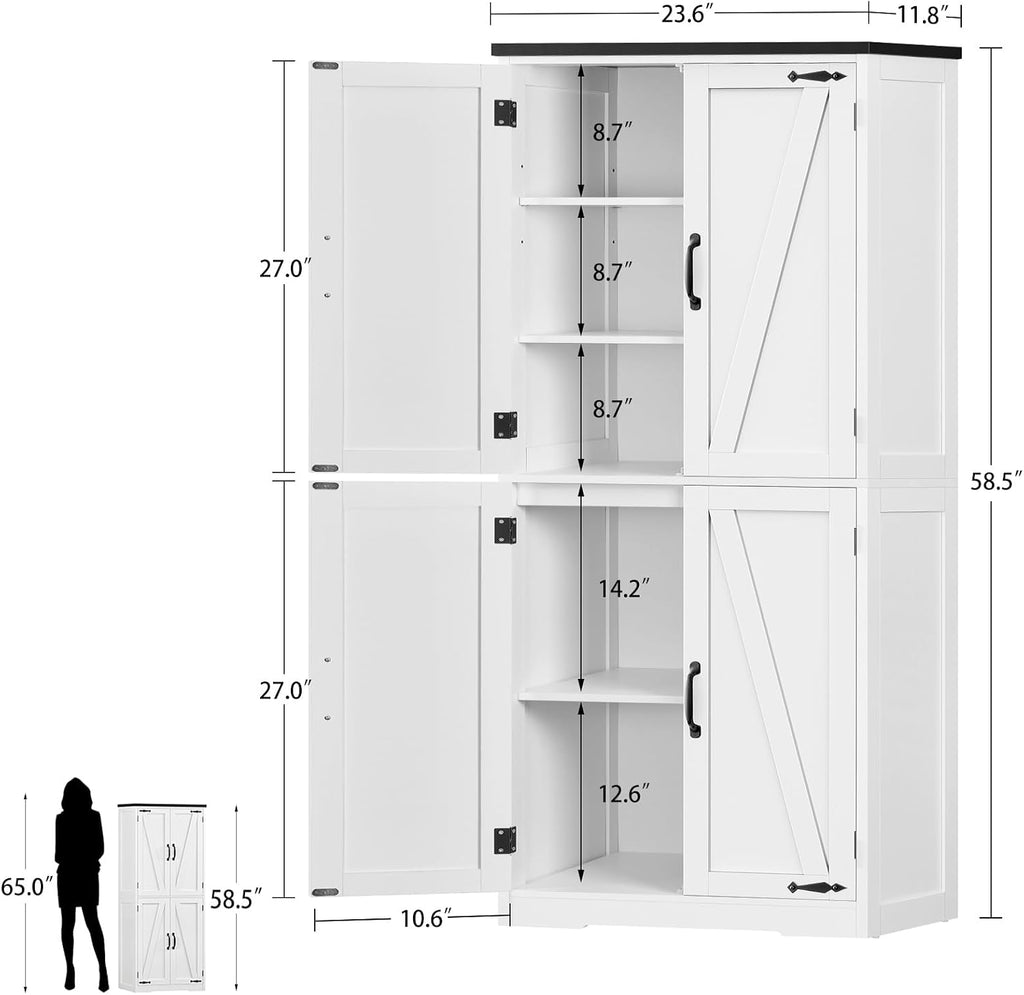 58.5" H Storage Cabinet, Farmhouse Kitchen Pantry Cabinet with 4 Doors