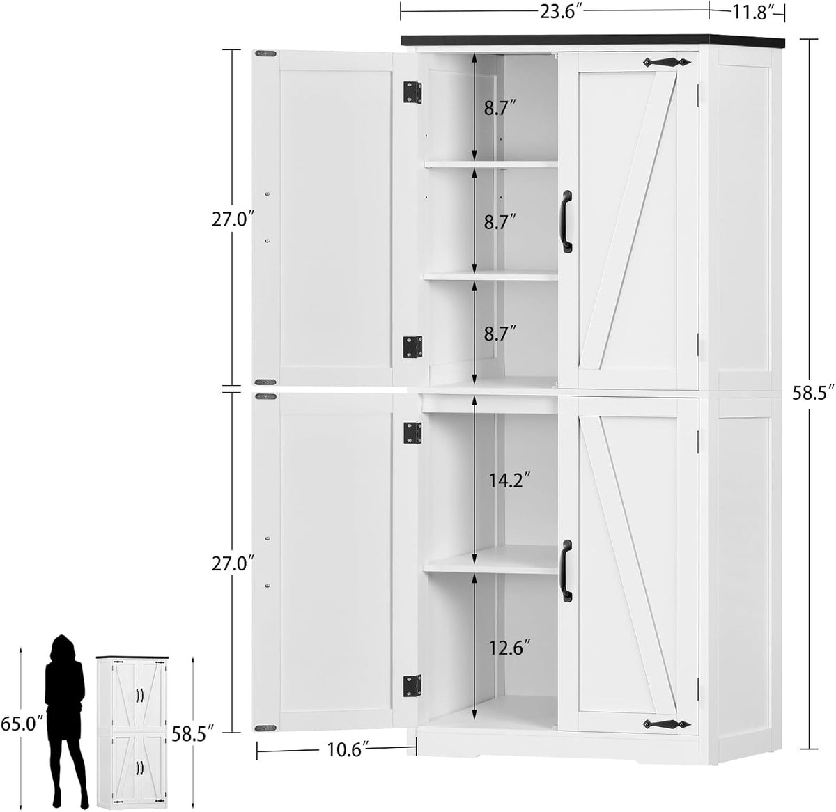 58.5" H Storage Cabinet, Farmhouse Kitchen Pantry Cabinet with 4 Doors
