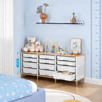 TOOLF 12 Drawers Storage Cabinet with Wooden Top and Plastic Bins, White
