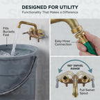 Central Brass Two Handle Laundry Faucet Heavy Duty Rough Brass 6" wall Mounted Reach Tube Swivel Spout, 0465