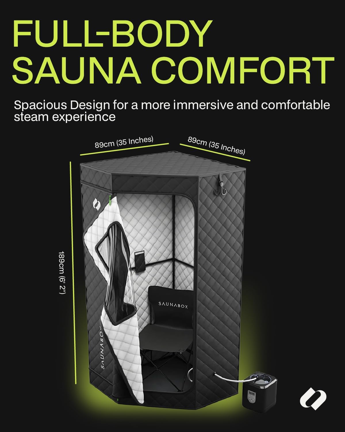 SAUNABOX® SmartSteam Kit Pro Portable Home Steam Sauna | 1 Person Sauna Tent