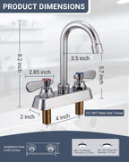 4" Center Utility Sink Faucet with Gooseneck Spout Deck Mount 2 Hole