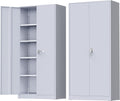 Metal Storage Cabinet with Doors and Shelves, 72" Inch Locking Metal Cabinet,Garage Storage Cabinet for Garage Office School Warehouse (Dark Gray)