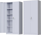 Metal Storage Cabinet with Doors and Shelves, 72" Inch Locking Metal Cabinet,Garage Storage Cabinet for Garage Office School Warehouse (Dark Gray)