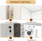 Tall Metal Narrow Bathroom Storage Locker Cabinet 67" H, White Kitchen Pantry Cabinets,File Cabinet Organizer with 5 Adjustable Shelves and Lockable
