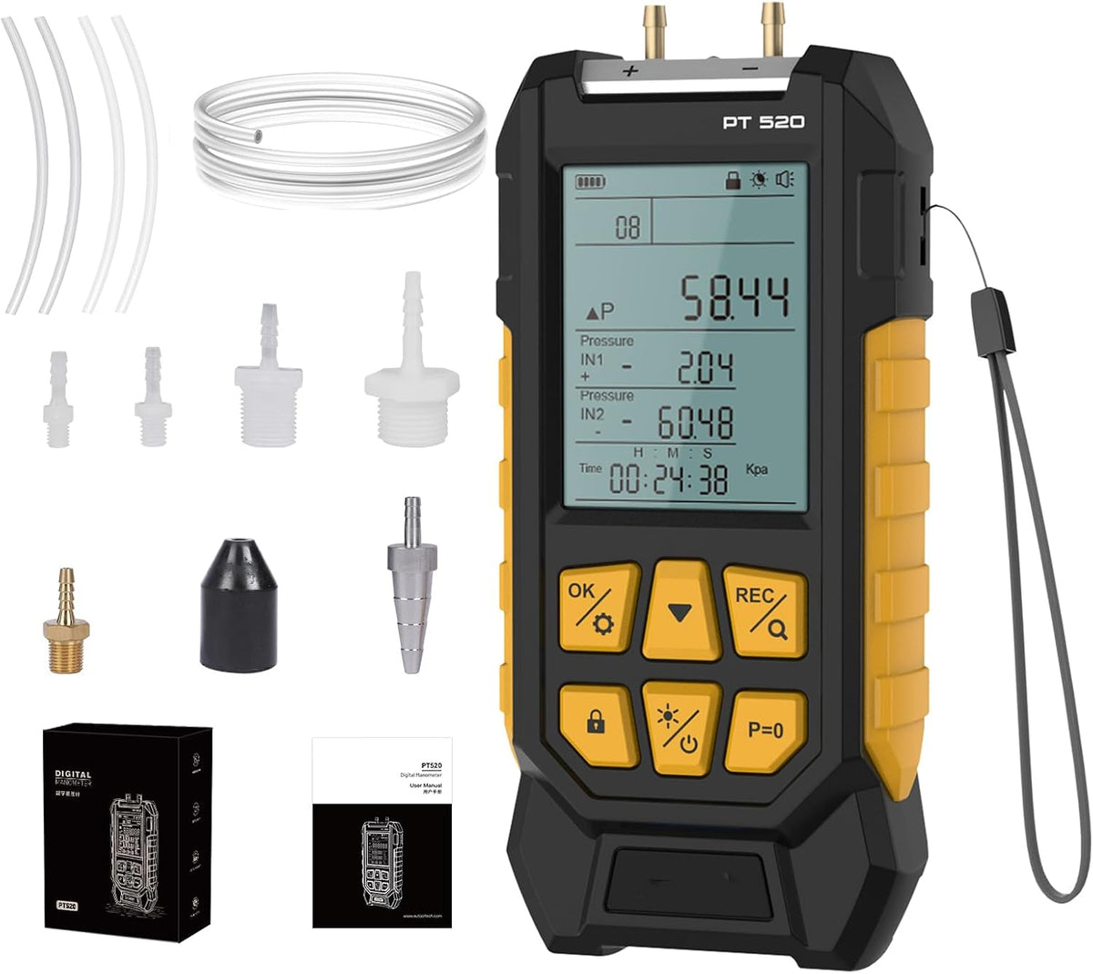 Manometer, Digital Manometer HVAC Dual Port Air Gas Pressure Tester