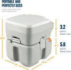Portable Toilet – Compact Indoor & Outdoor Commode w/Travel Bag for Camping, RV, Boat – Piston Pump Flush, 6 Gallon Waste Tank, Built-In Pour Spout &