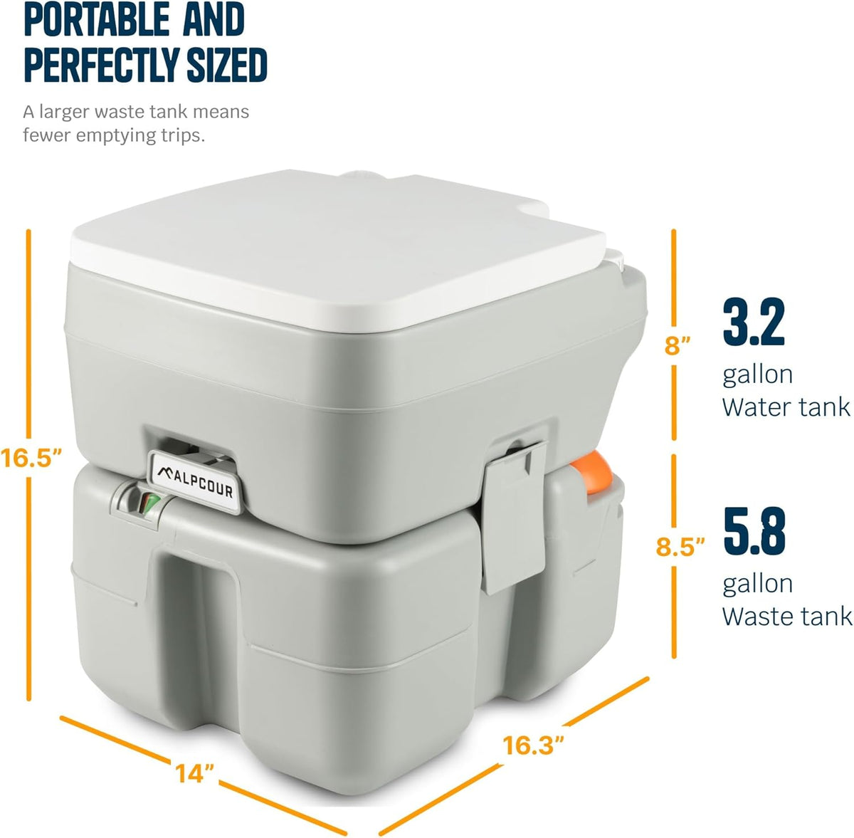 Portable Toilet – Compact Indoor & Outdoor Commode w/Travel Bag for Camping, RV, Boat – Piston Pump Flush, 6 Gallon Waste Tank, Built-In Pour Spout &