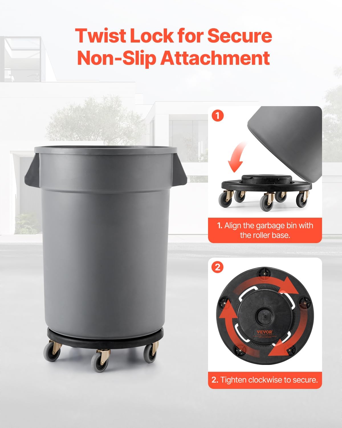 VEVOR Trash Can Dolly 500 lbs 2 Packs Round Trash Can Roller Base Balck