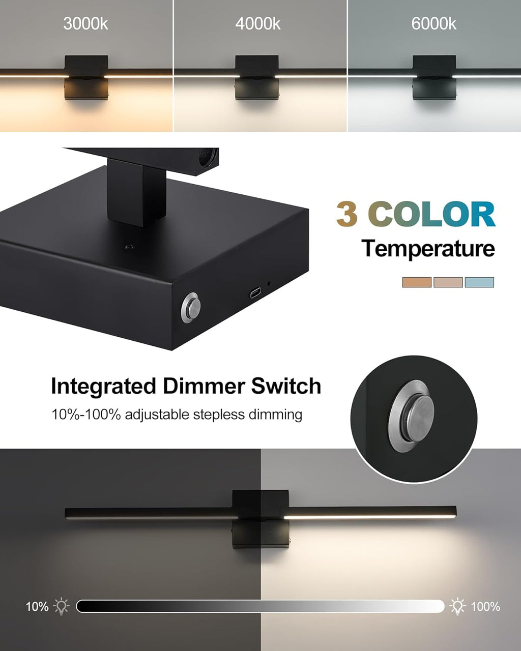 Black Battery Operated Wall Sconce with Remote Control 8000mAh