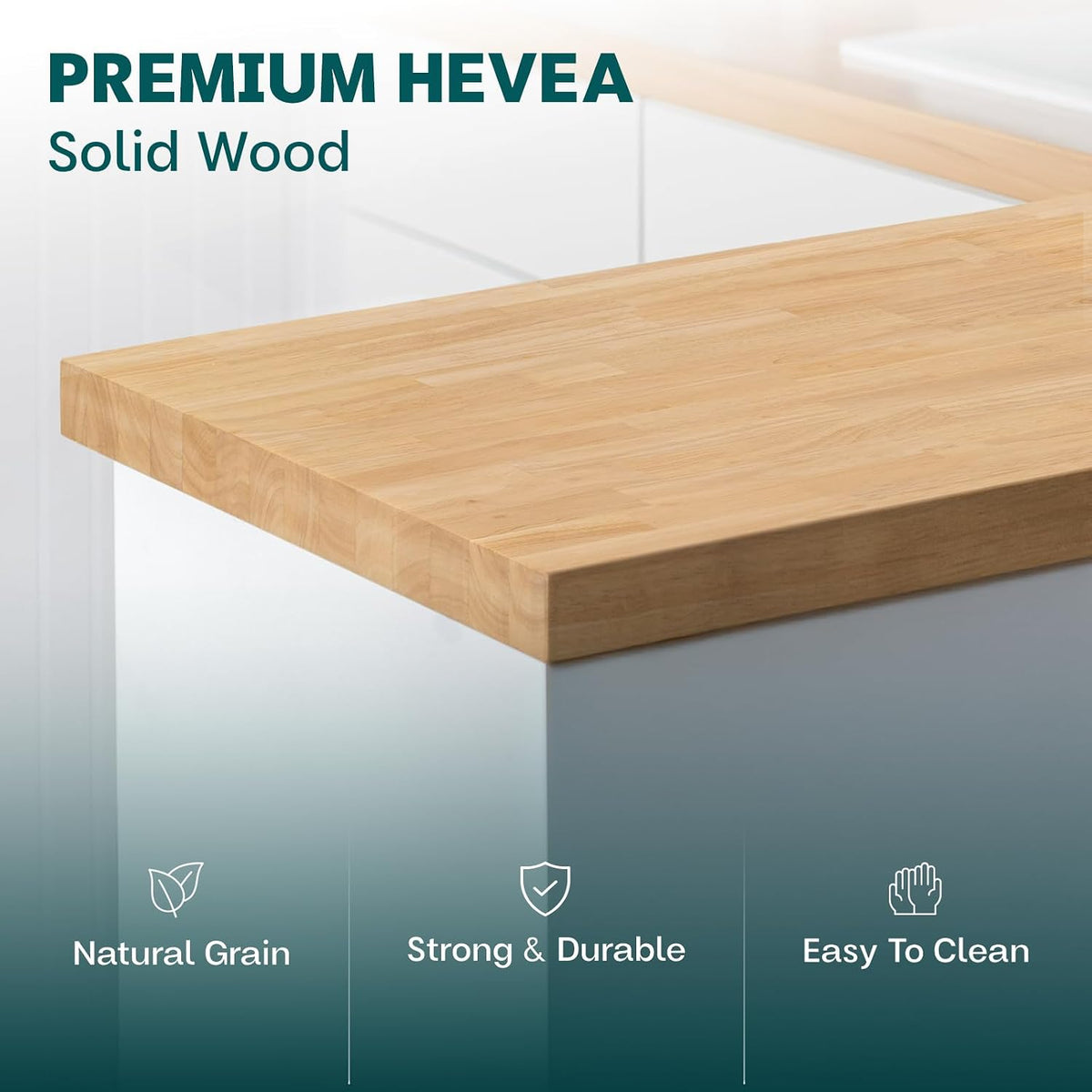 Bme Hevea Solid Wood Butcher Block Countertop, Unfinished, 60" x 25" x 1.5"