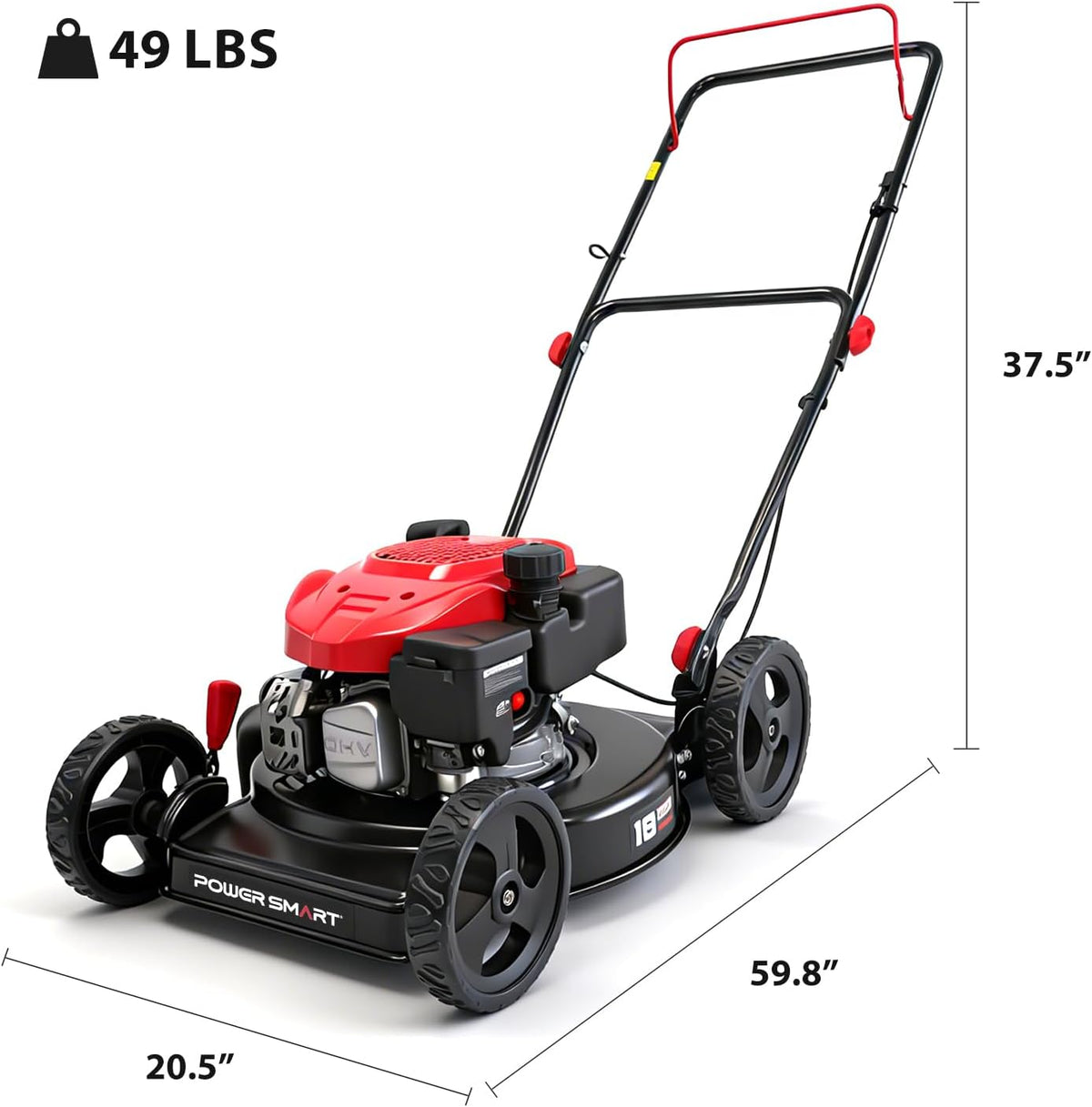 PowerSmart EasyCut 18-Inch Gas Lawn Mower, 144cc 4-Cycle Engine, Walk-Behind Push Lawn Mower, Side Discharge, 5-Position Height Adjustment, Ideal for
