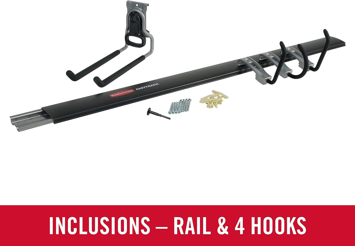 Rubbermaid Fasttrack Garage Organization System All-in-One Rail & Hook Kit, 5-Piece (1784417)