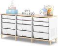 TOOLF 12 Drawers Storage Cabinet with Wooden Top and Plastic Bins, White