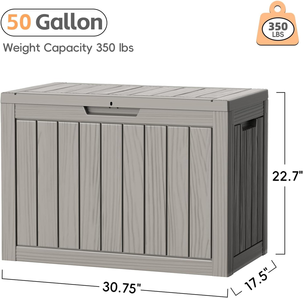 Outdoor Storage Box, 50 Gallon Waterproof Resin Deck Box, Storage Bin for Package Delivery, Patio Furniture Cushion, Garden Tools, Pool Accessories