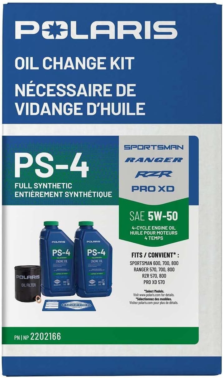 Polaris PS4 Oil Change Kit for Specific RANGER, RZR, SPORTSMAN, ACE 570 Models With 4 Stroke Engine, Includes 2 Quarts of PS-4 5W-50 Full Synthetic