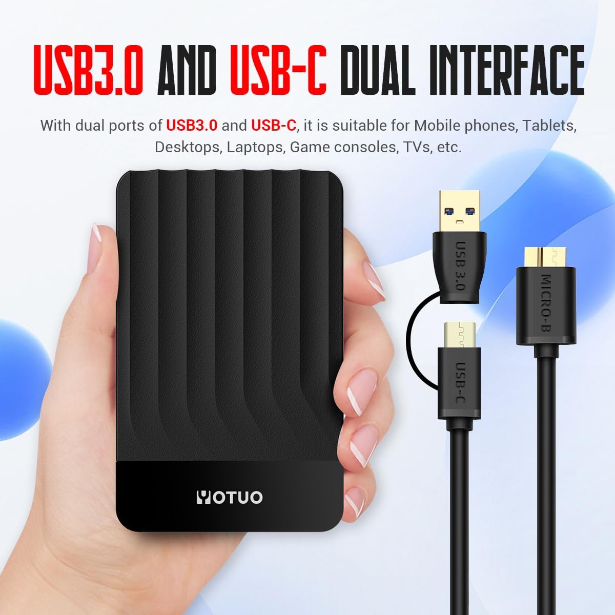 YOTUO 1TB External Hard Drive, Portable Storage Expansion HDD, USB 3.0 & USB-C for PC, Mac, Desktop, Laptop, Smartphone, PS4, Xbox One, Xbox 360