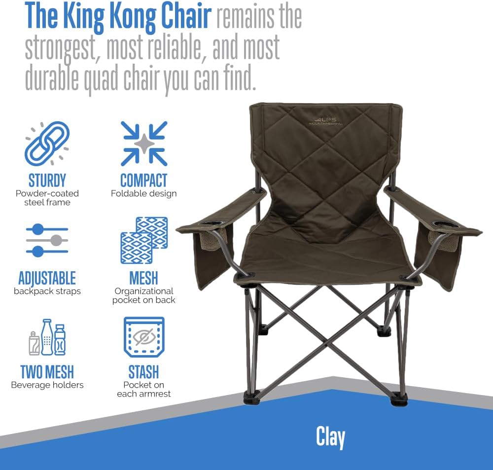 ALPS Mountaineering King Kong Camping Chairs for Adults with Mesh Cup Holders and Pockets, Built Durable and Reliable with Compact Foldable Steel