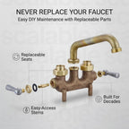 Central Brass Two Handle Laundry Faucet Heavy Duty Rough Brass 6" wall Mounted Reach Tube Swivel Spout, 0465