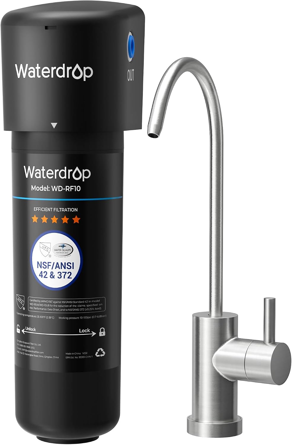 Waterdrop 10UB Under Sink Water Filter System with Dedicated Faucet