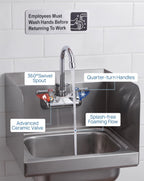 Commercial Hand Sink Faucet 4" Center Wall Mount, 3-1/2" Gooseneck