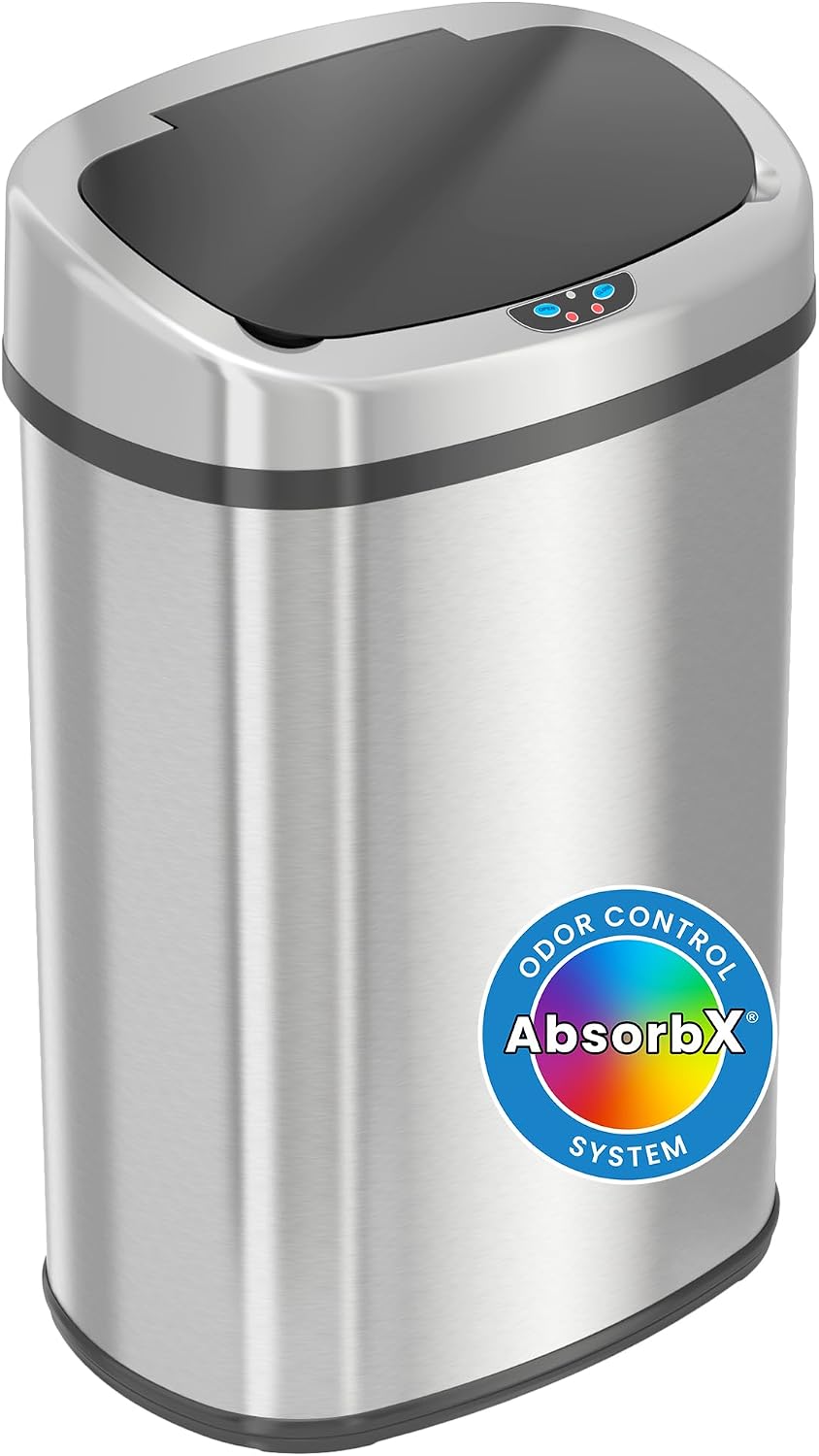 iTouchless Patented 13 G Stainless Steel Sensor Trash Can | AbsorbX Filter