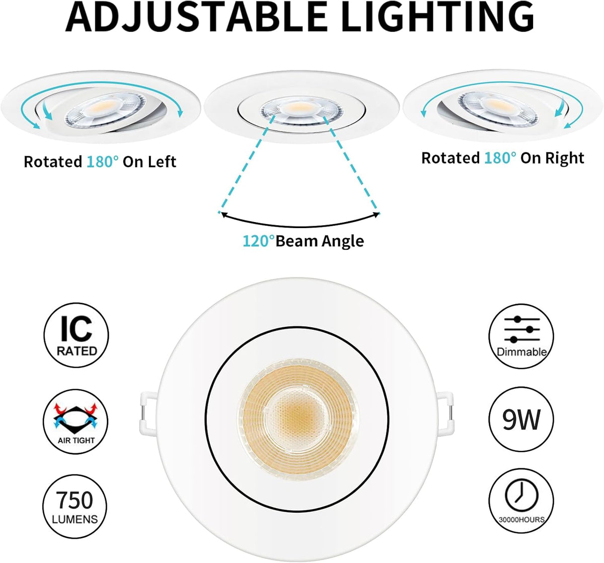 KnLnny Ware 4 Inch Led Recessed Lights Gimbal 4 Pack,5 CCT,Dimmable