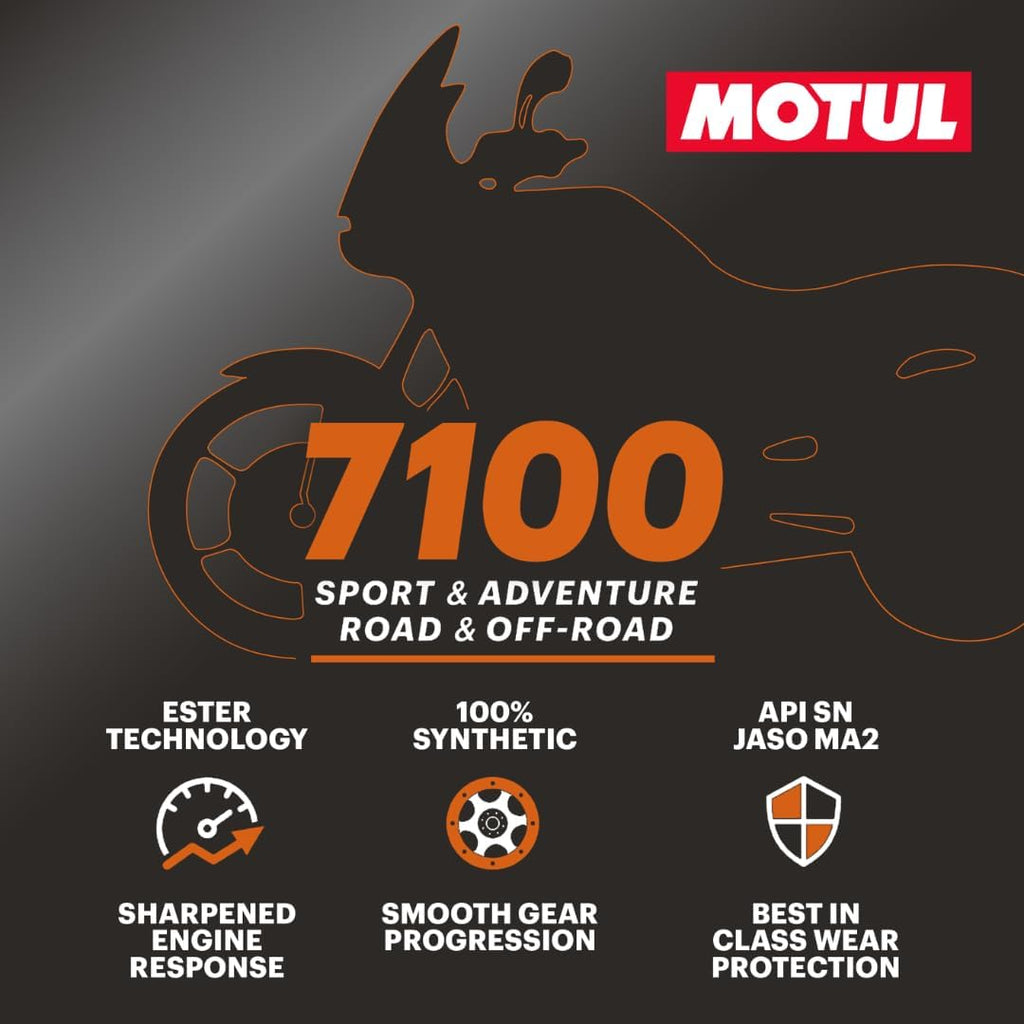 Motul 7100 4T 10W-40 Full Synthetic Motorcycle Oil - Ester Technology - API SP JASO MA2 Wet Clutch Safe - Engine and Gearbox Protection for Street