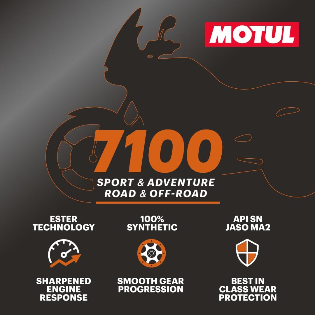 Motul 7100 4T 10W-40 Full Synthetic Motorcycle Oil - Ester Technology - API SP JASO MA2 Wet Clutch Safe - Engine and Gearbox Protection for Street