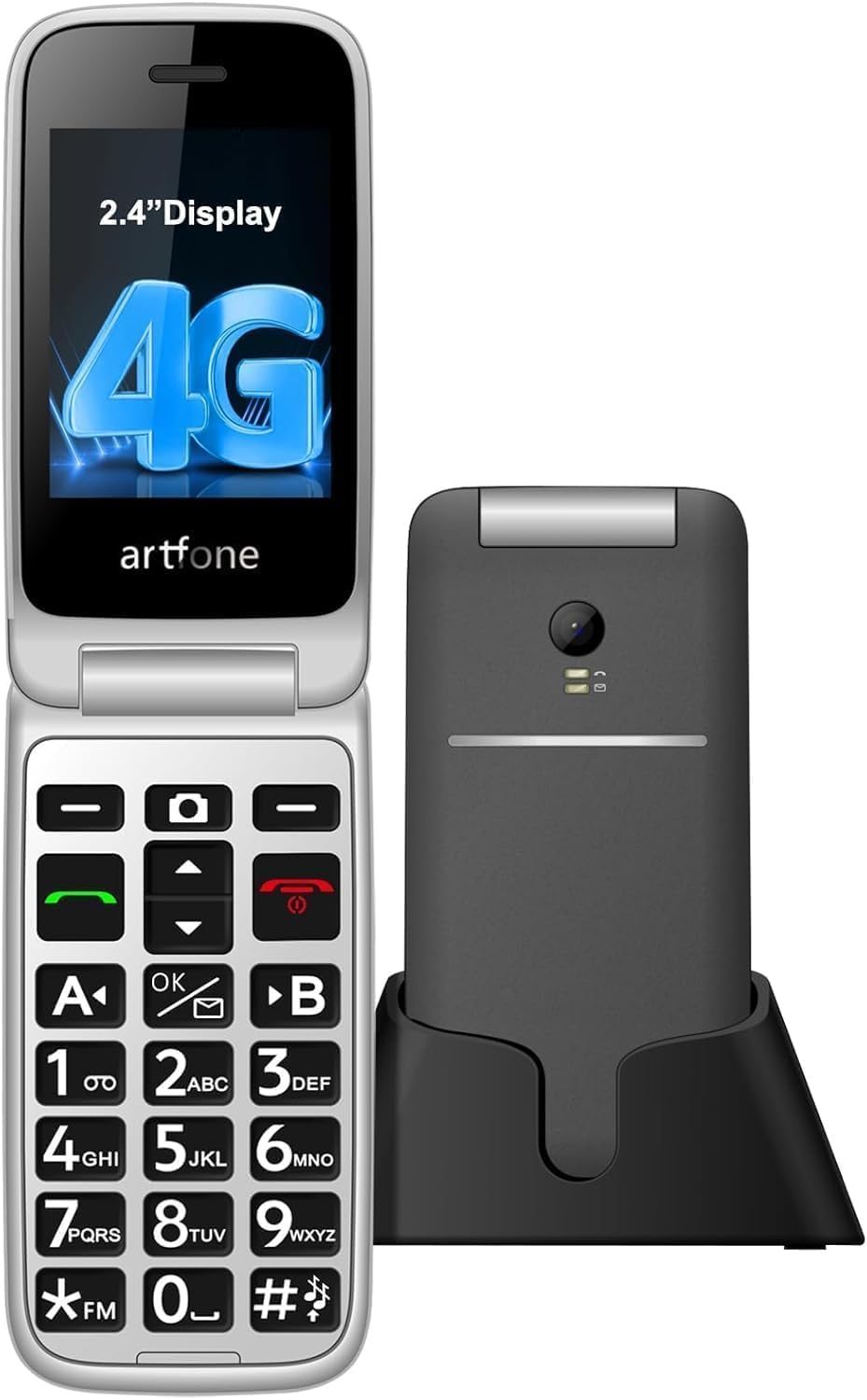 artfone G3 Flip Phone Unlocked for Seniors, 4G Volte Basic Phone, 2.4" Screen, SOS Button, Speed Dial, Hans-Free, Big Buttons, Bluetooth, Camera, FM
