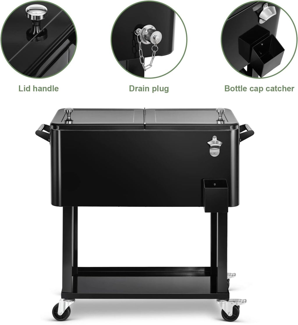 80 Qt Rolling Ice Chest Cooler Cart, Stand Up Cooler Trolley