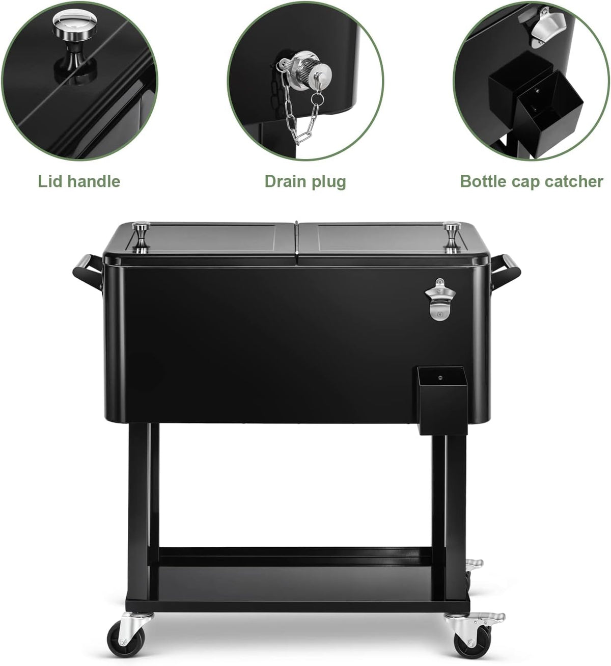 80 Qt Rolling Ice Chest Cooler Cart, Stand Up Cooler Trolley